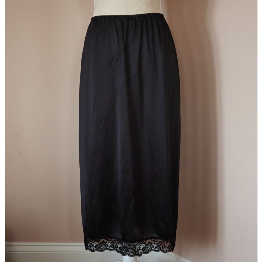 Vintage Black Nylon Half Slip by MMI | 1980s USA Made Women's Medium